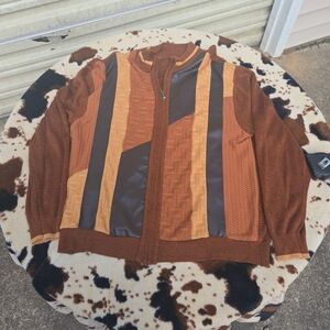 Vintage 90's Bagazio Brown Zip Up Leather  Sweater Size X Large